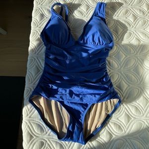 Blue JCrew one piece swimsuit. Brand new with tags and hygiene liner.